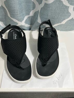 Clarks Black Perforated Thong Sandals with White Sole